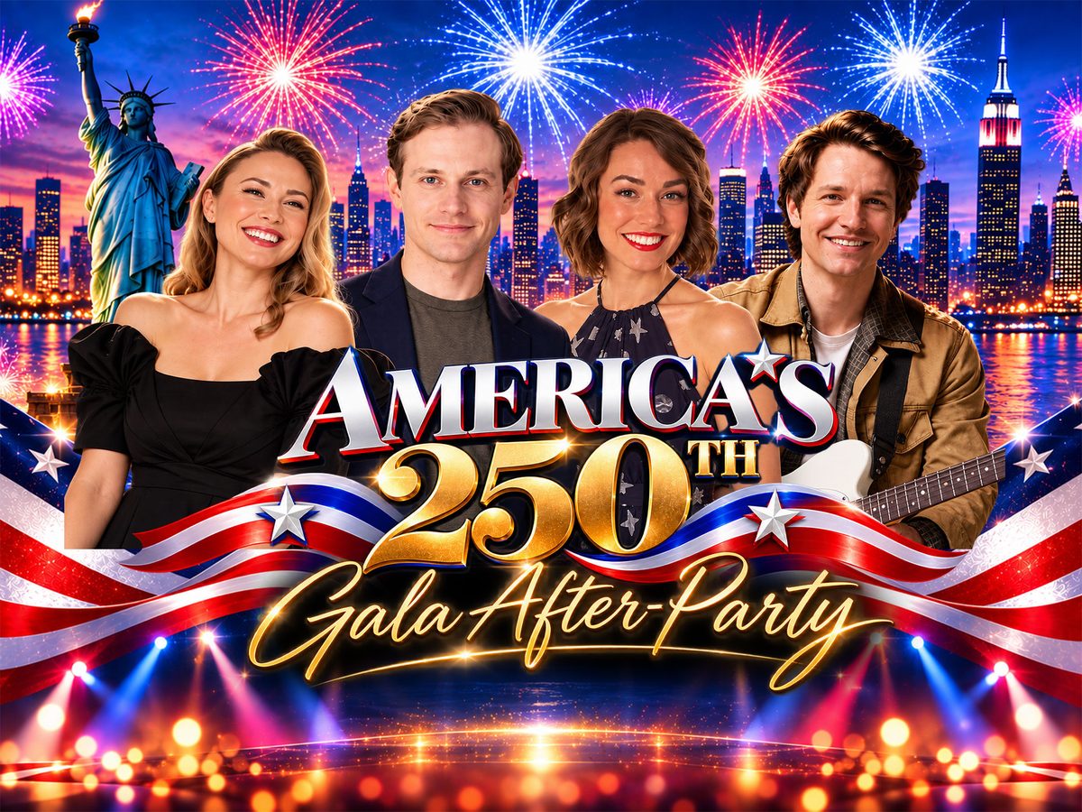 America's 250th Gala After-Party: four vocalists before a fireworks-lit skyline and the Statue of Liberty